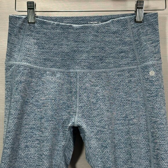 Layer 8 Compression Pants Womens Small Blue Stretch Print Waistband Pocket Run - Picture 2 of 8